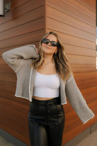 Stitched Sweater Cardigan, Gray *final sale - The Red Thread Boutique