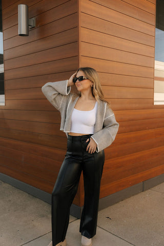 Stitched Sweater Cardigan, Gray *final sale - The Red Thread Boutique