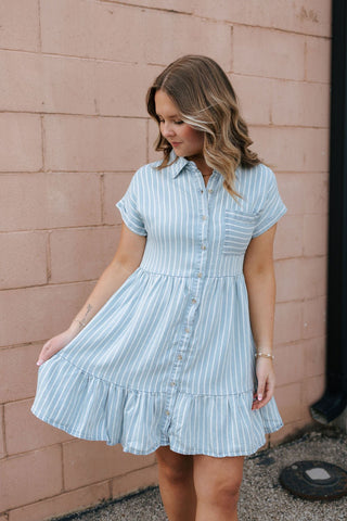 Stripe Button Up Chambray Dress - The Red Thread Boutique