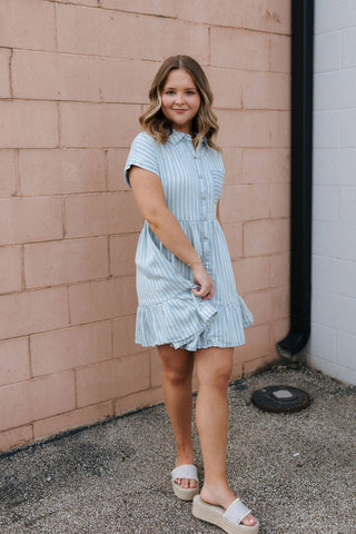 Stripe Button Up Chambray Dress - The Red Thread Boutique