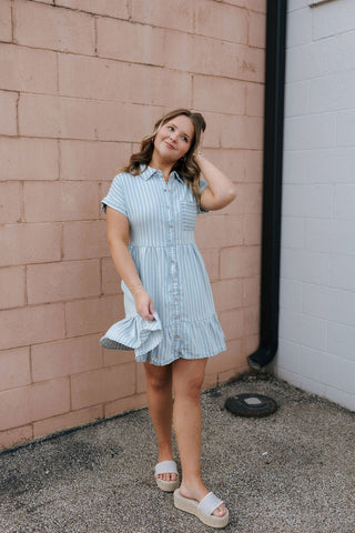 Stripe Button Up Chambray Dress - The Red Thread Boutique