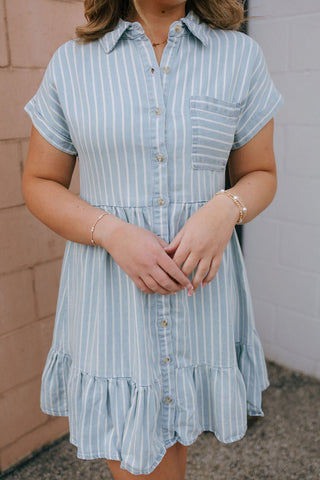Stripe Button Up Chambray Dress - The Red Thread Boutique