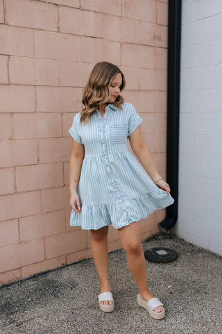 Stripe Button Up Chambray Dress - The Red Thread Boutique