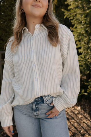 Stripe Button Up, Gauze Blue - The Red Thread Boutique