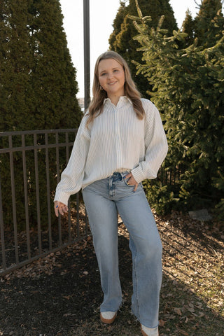 Stripe Button Up, Gauze Blue - The Red Thread Boutique