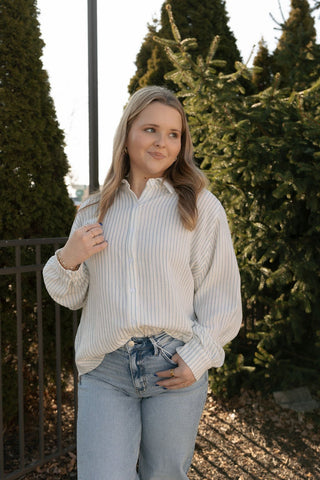 Stripe Button Up, Gauze Blue - The Red Thread Boutique