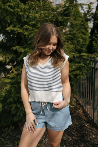 Stripe Collar Knit Top, Blue *final sale - The Red Thread Boutique