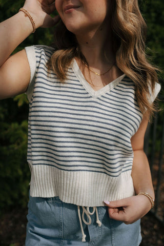 Stripe Collar Knit Top, Blue *final sale - The Red Thread Boutique