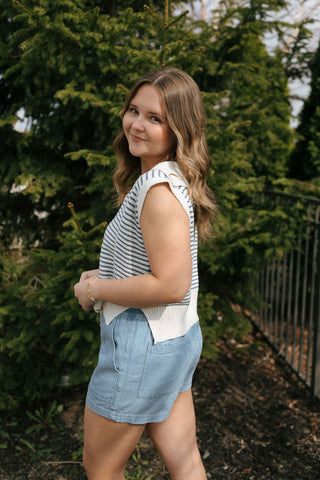 Stripe Collar Knit Top, Blue *final sale - The Red Thread Boutique