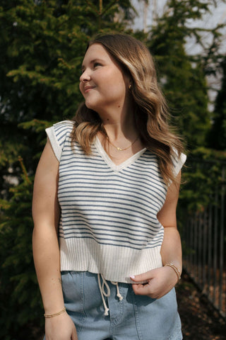 Stripe Collar Knit Top, Blue *final sale - The Red Thread Boutique