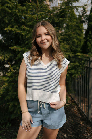 Stripe Collar Knit Top, Blue *final sale - The Red Thread Boutique