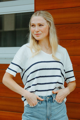 Stripe Collared Top - The Red Thread Boutique