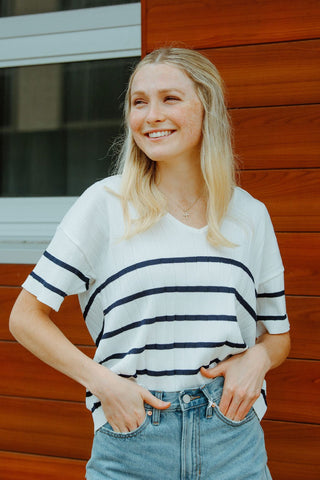 Stripe Collared Top - The Red Thread Boutique