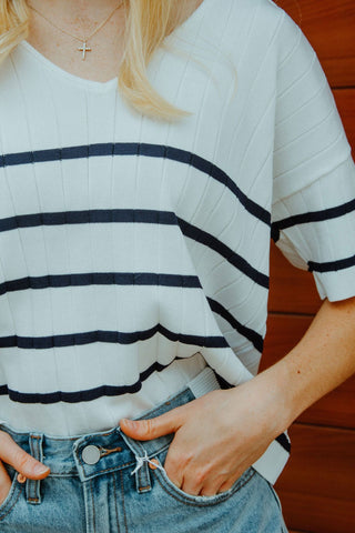 Stripe Collared Top - The Red Thread Boutique