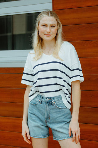 Stripe Collared Top - The Red Thread Boutique