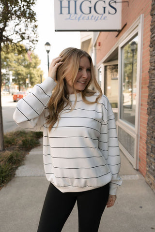 Stripe Long Sleeve Top, Cream/Black - The Red Thread Boutique