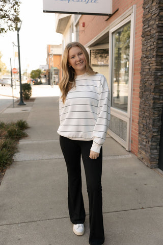 Stripe Long Sleeve Top, Cream/Black - The Red Thread Boutique