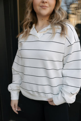 Stripe Polo Sweatshirt, Cream/Black - The Red Thread Boutique