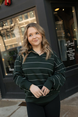 Stripe Polo Sweatshirt, Cream/Green *final sale - The Red Thread Boutique