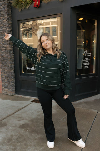 Stripe Polo Sweatshirt, Cream/Green *final sale - The Red Thread Boutique