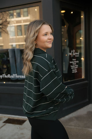 Stripe Polo Sweatshirt, Cream/Green *final sale - The Red Thread Boutique