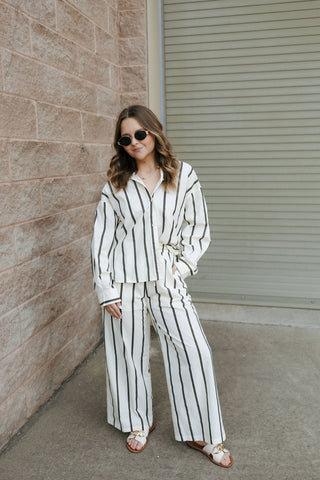 Stripe Straight Leg Pants, Black *final sale - The Red Thread Boutique