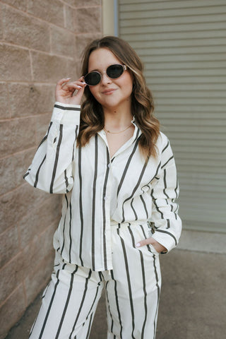 Stripe Straight Leg Pants, Black *final sale - The Red Thread Boutique