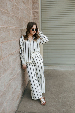 Stripe Straight Leg Pants, Black *final sale - The Red Thread Boutique