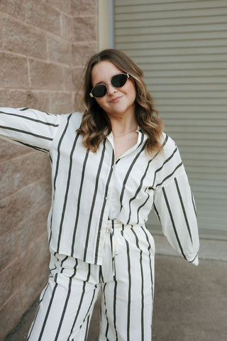 Stripe Straight Leg Pants, Black *final sale - The Red Thread Boutique