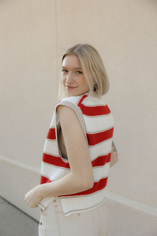 Stripe Sweater Vest, Red - The Red Thread Boutique