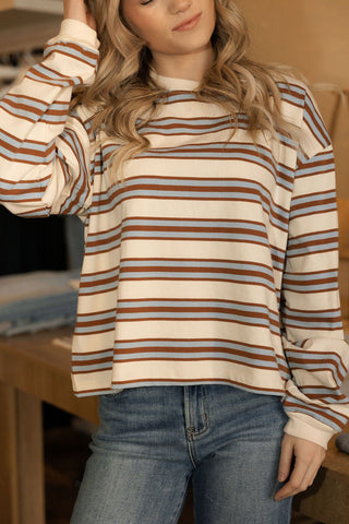 Striped Tee, Blue/Brown - The Red Thread Boutique