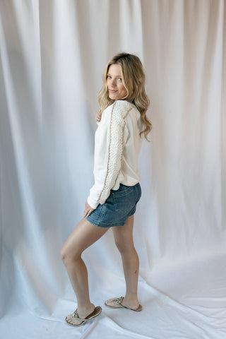 Sundrift Crochet Sweatshirt, White - The Red Thread Boutique