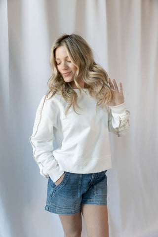 Sundrift Crochet Sweatshirt, White - The Red Thread Boutique