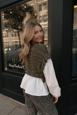 Sweater Combo Top, Olive *final sale* - The Red Thread Boutique