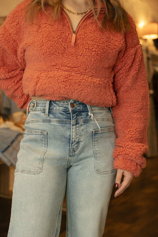 Tab Waistband Cuff Slim Wide Jeans - The Red Thread Boutique