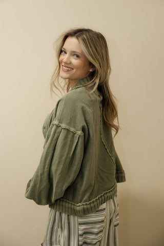Tahoe Vintage Trim Cardigan, Olive - The Red Thread Boutique