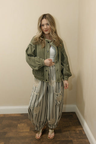 Tahoe Vintage Trim Cardigan, Olive - The Red Thread Boutique