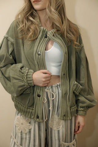 Tahoe Vintage Trim Cardigan, Olive - The Red Thread Boutique