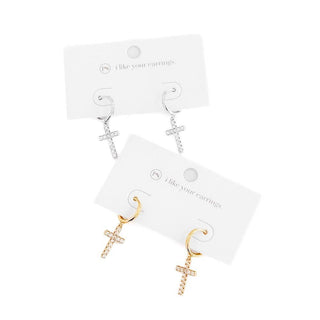 Taryn Diamond Cross Earrings: Gold - The Red Thread Boutique