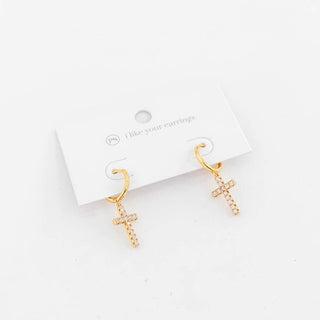 Taryn Diamond Cross Earrings: Gold - The Red Thread Boutique