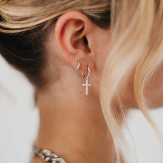 Taryn Diamond Cross Earrings: Silver - The Red Thread Boutique