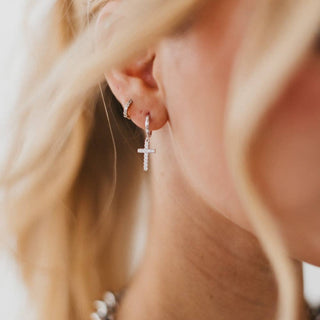 Taryn Diamond Cross Earrings: Silver - The Red Thread Boutique
