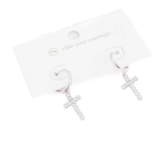 Taryn Diamond Cross Earrings: Silver - The Red Thread Boutique
