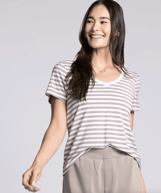 Tatiana Tee, Purple Dove Stripe - The Red Thread Boutique