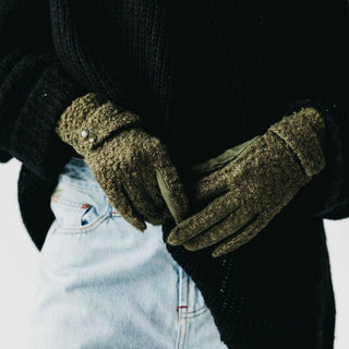 Teddy Sherpa Gloves: Olive - The Red Thread Boutique