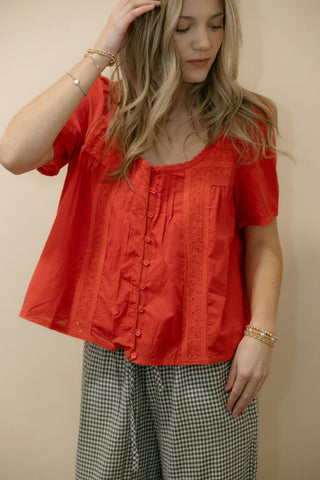 The Beth Lace Inset Top, Chili - The Red Thread Boutique