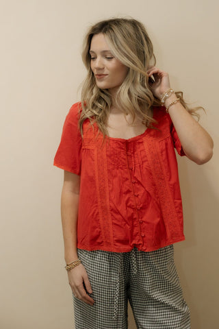 The Beth Lace Inset Top, Chili - The Red Thread Boutique