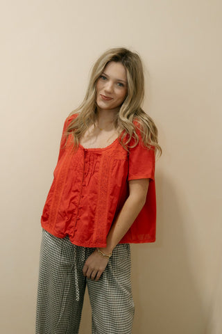 The Beth Lace Inset Top, Chili - The Red Thread Boutique