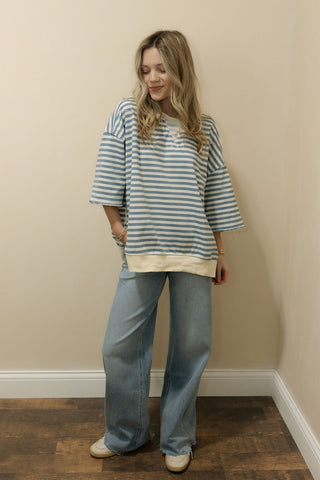 The Lola Striped Terry Top, Blue - The Red Thread Boutique