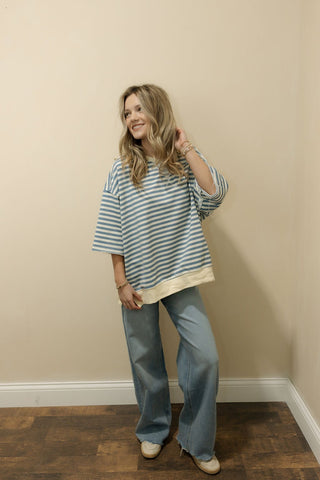 The Lola Striped Terry Top, Blue - The Red Thread Boutique